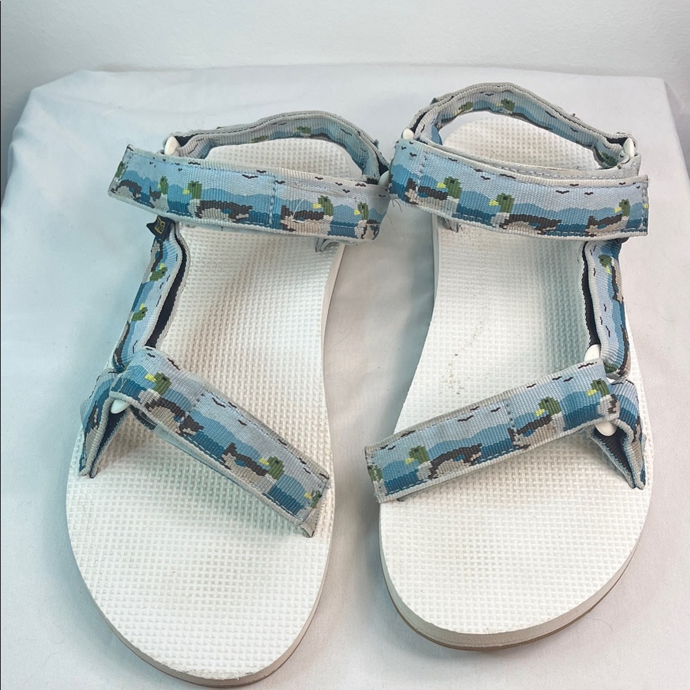 Teva Men's Patterned Blue and Green Sandals